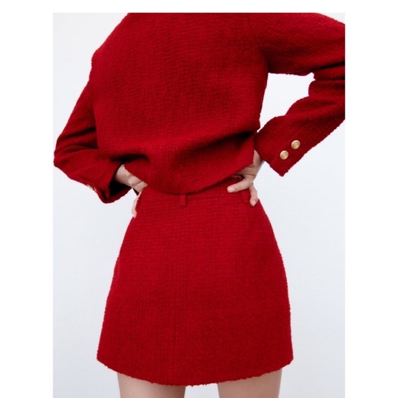 Zara Tweed Mini Skirt Red - Picture 6 of 10